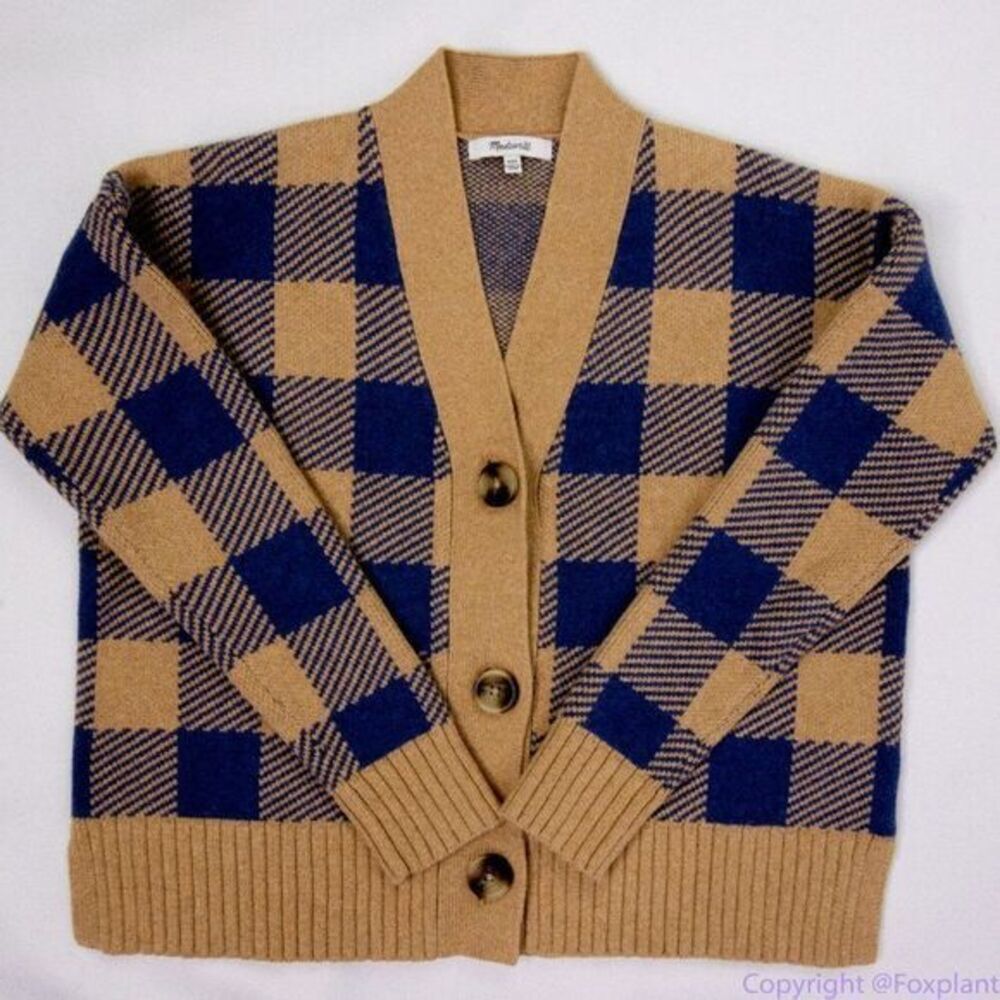 NWT‎ Madewell Bayberry Cardigan Sweater in Buffalo Check, S, Kim Kardashi… - Picture 5 of 16